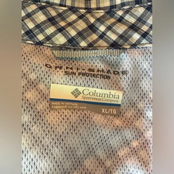 Columbia Omni shade sun protection Blue and White Plaid Men's Shirt XL - Picture 4 of 4